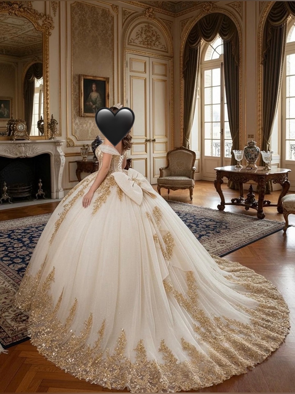 Luxury Off-Shoulder Champagne & Gold Ball Gown Wedding Dress